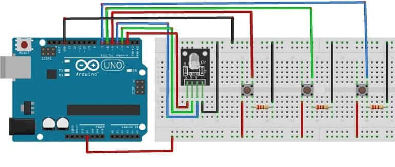 Lighting RGB LED connected to Arduino UNO using push buttons