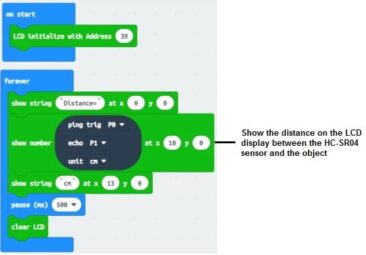 Use of HC-SR04 sensor and I2C LCD display by Micro:bit board