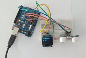 Use of HC-SR04 sensor and SSD1306 screen by Arduino UNO