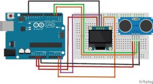 Use of HC-SR04 sensor and SSD1306 screen by Arduino UNO