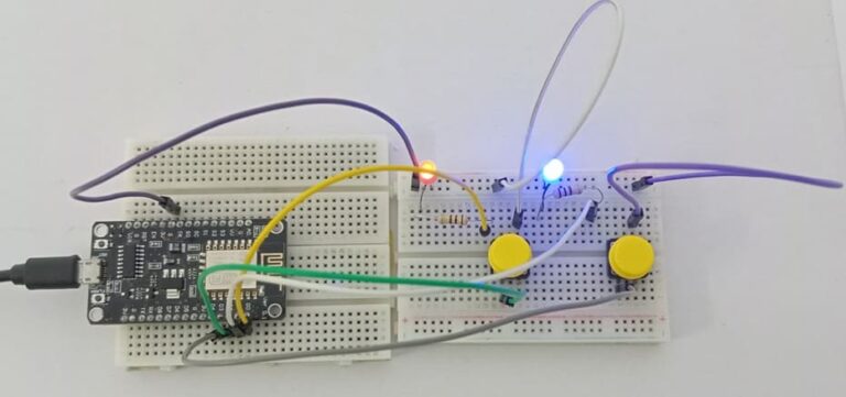Control two LEDs with ESP8266 NodeMCU board and push buttons